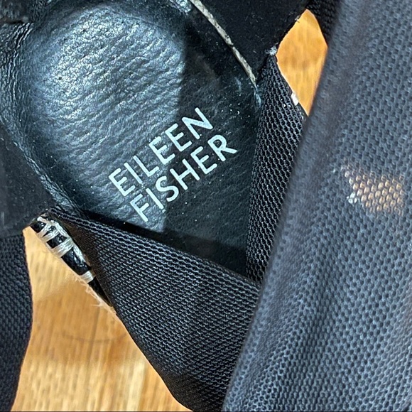 Eileen Fisher Women's 7.5 Black Wiley Leather Espadrille Wedge Sandals WORN ONCE - Picture 8 of 14